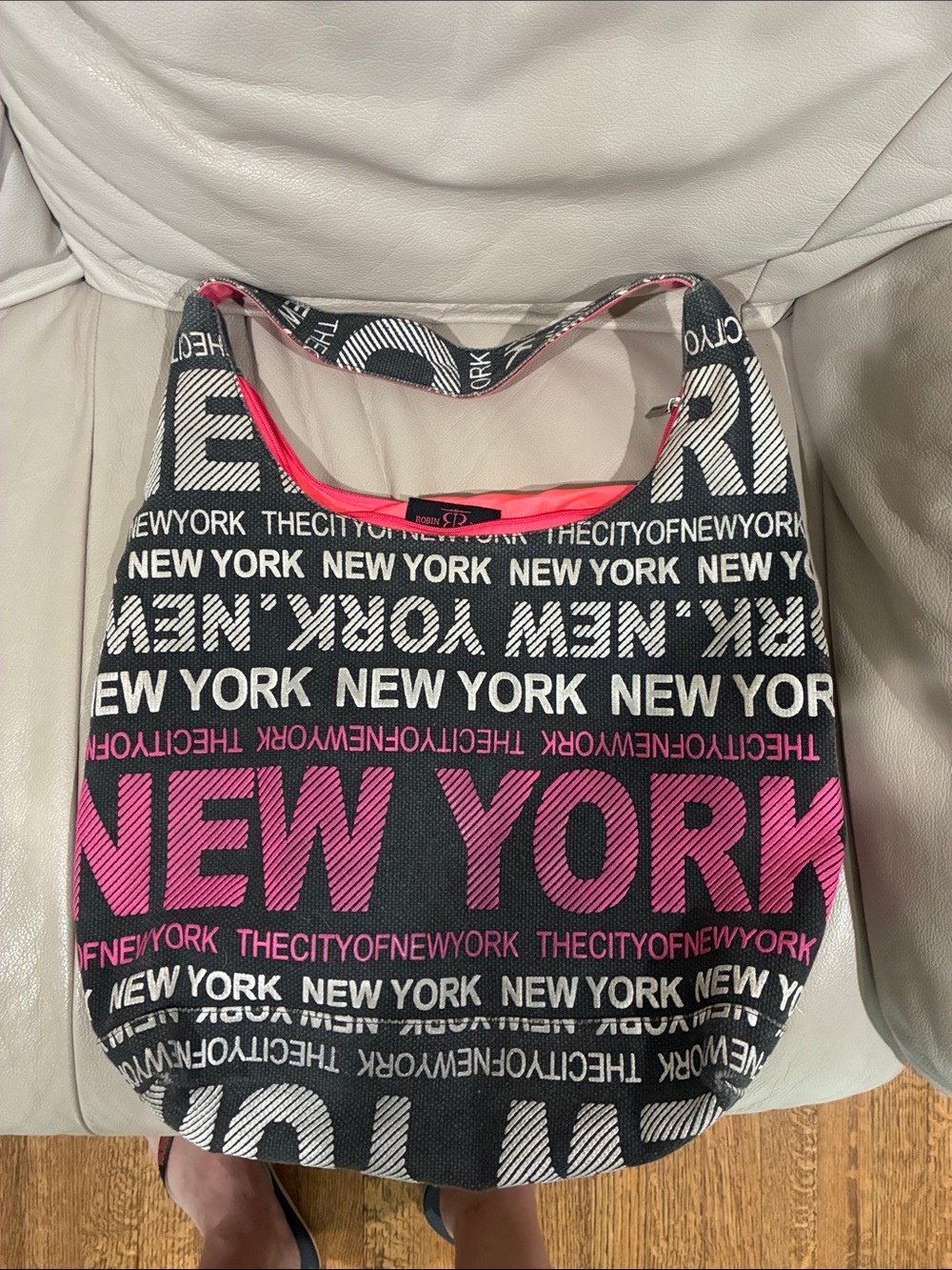Robin Ruth Black Canvas Hobo with Pink "NEW YORK" Print